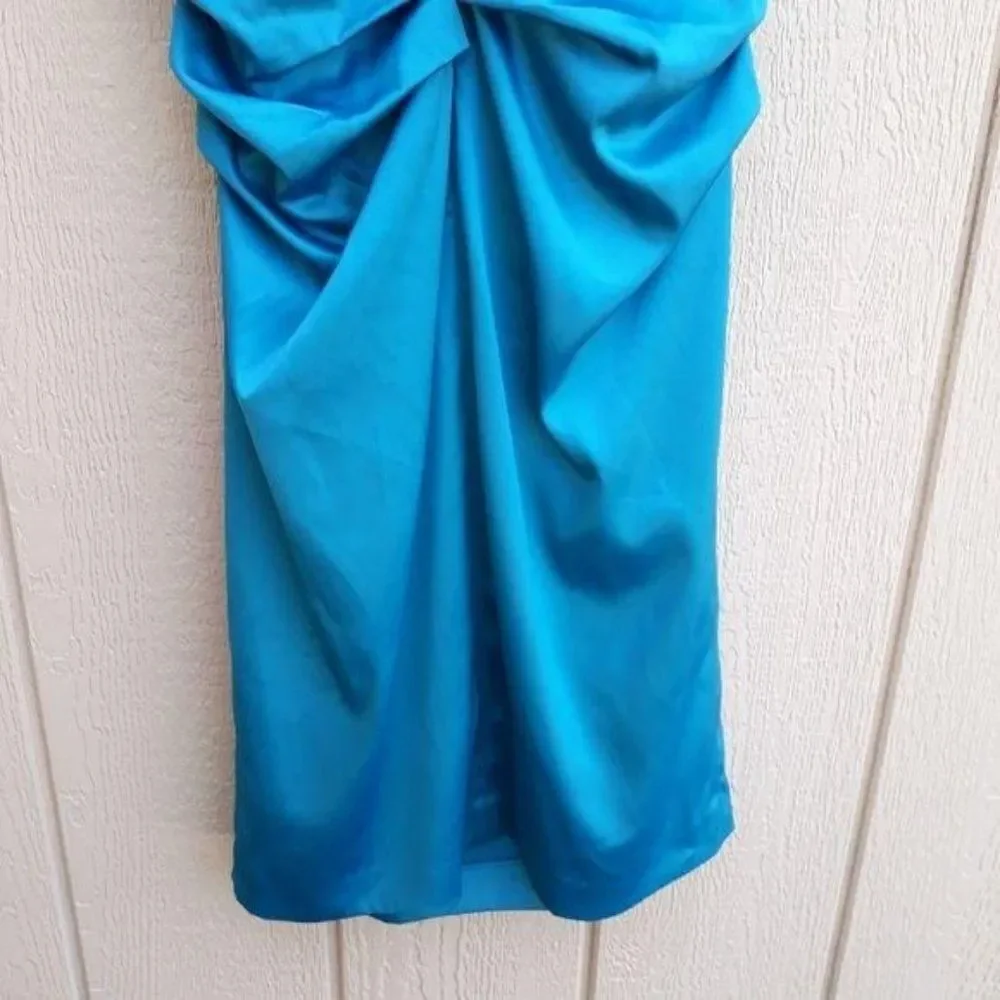 Suzi Chin Dress Y2K Cocktail Ruched Draped Surplice Satin‎ Slip Teal